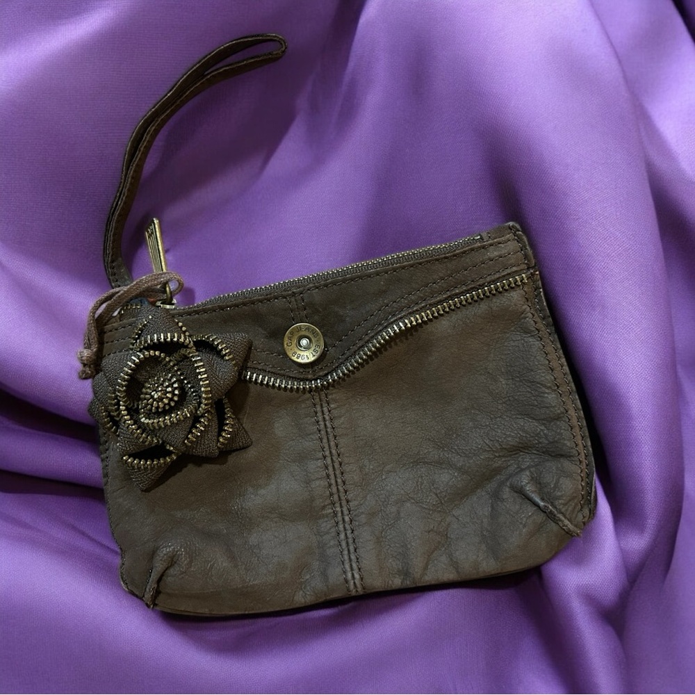 Little Brown Leather Wristlet Pouch Vintage Y2K Early 2000s Whimsical